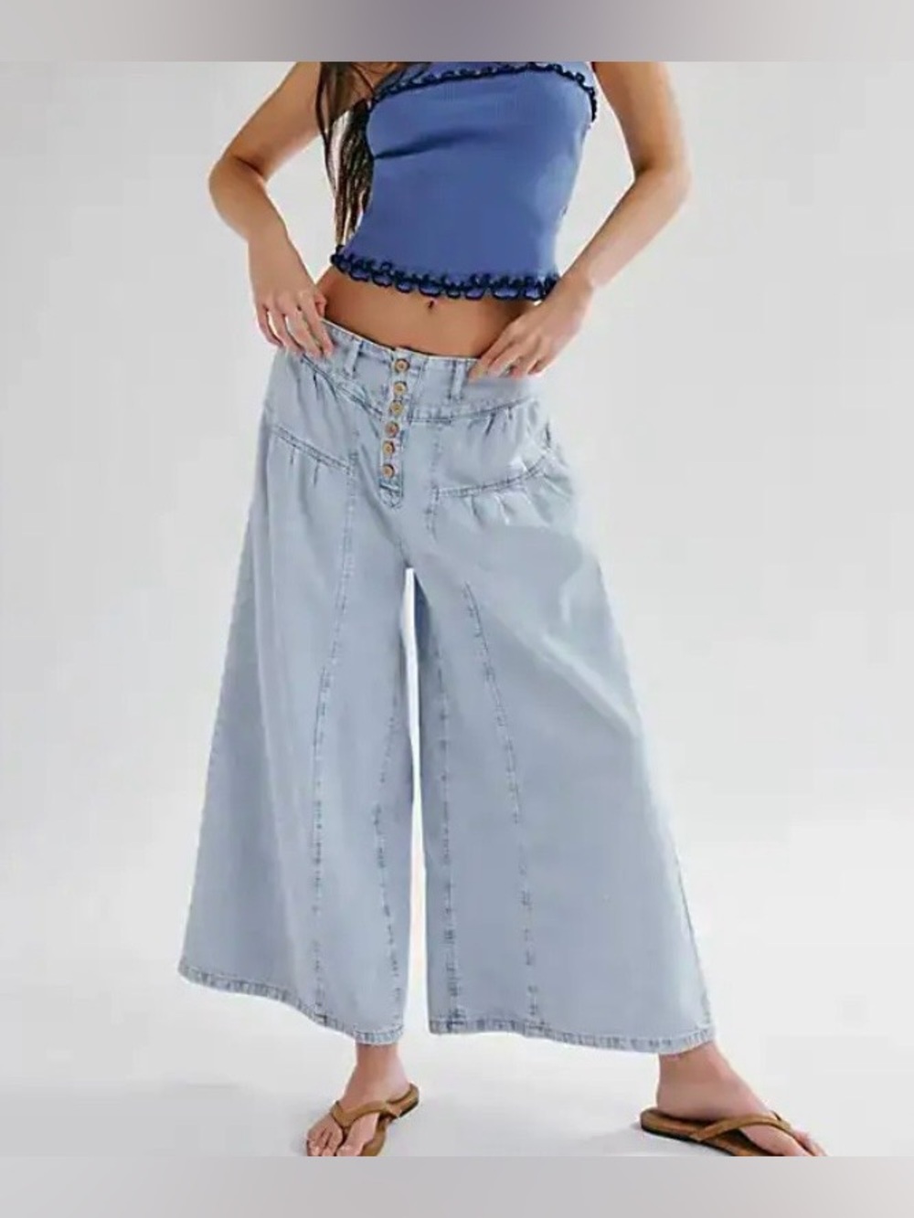 We the Free Blossom Pull-On Jeans, Wide Leg, Blue, Women’s Medium